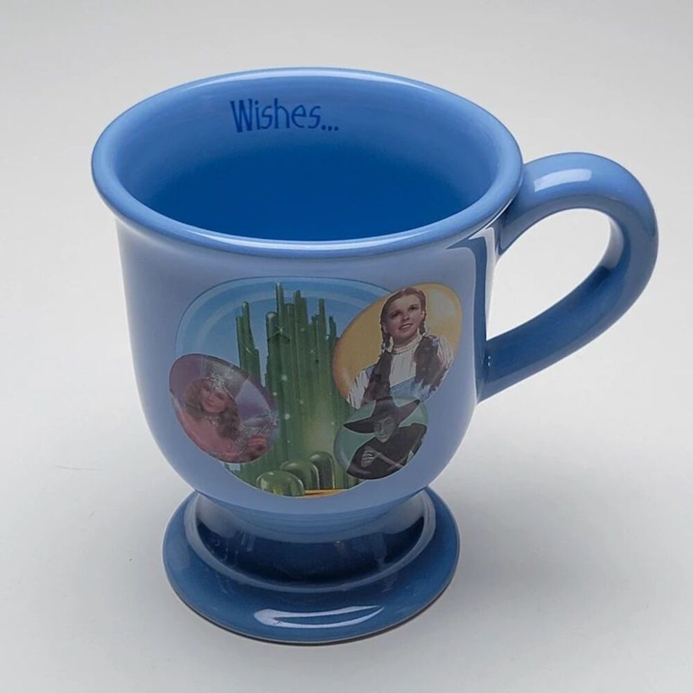 Wizard of Oz Pedestal Coffee Mug Blue Wishes Really Do Come True Dorothy Cup